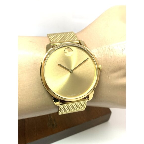 Movado Men's Watch 3600833 Bold Gold Dial Swiss Quartz Steel 42mm Mesh Band - Picture 11 of 14